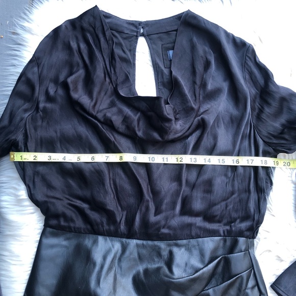 Maeve Anthropologie Plunge Long Sleeves Satin Faux Leather Black Mini Dress 8 - Picture 14 of 16